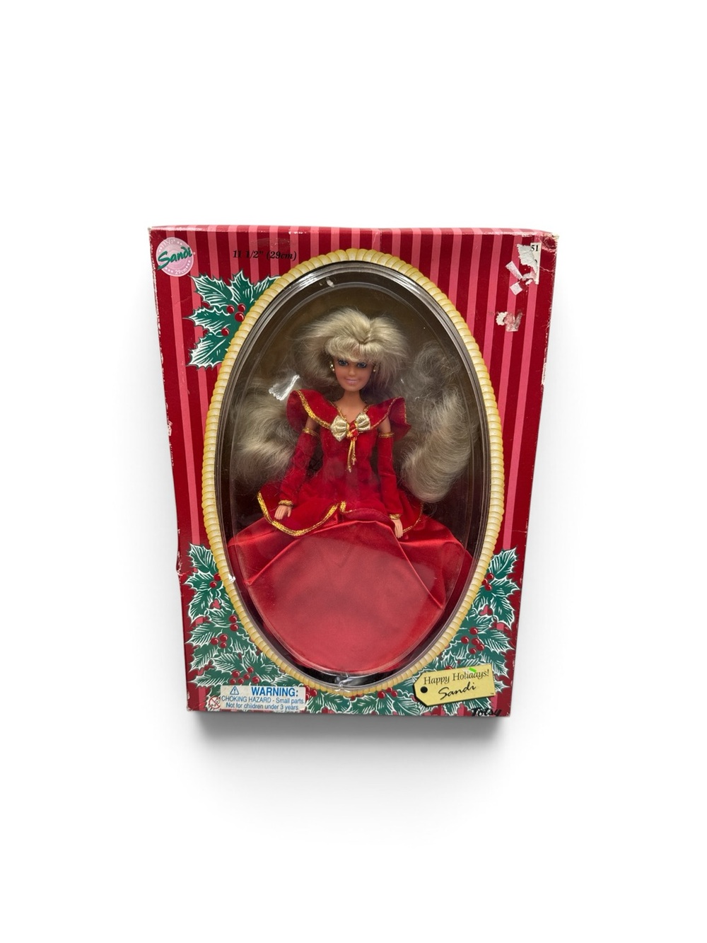 Vintage 1989 Totsy Happy Holidays Sandi 11.5” Barbie Doll NOS Red Christmas Gown